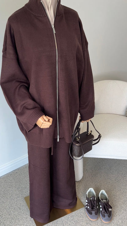 ZIP KNITTED SET BROWN