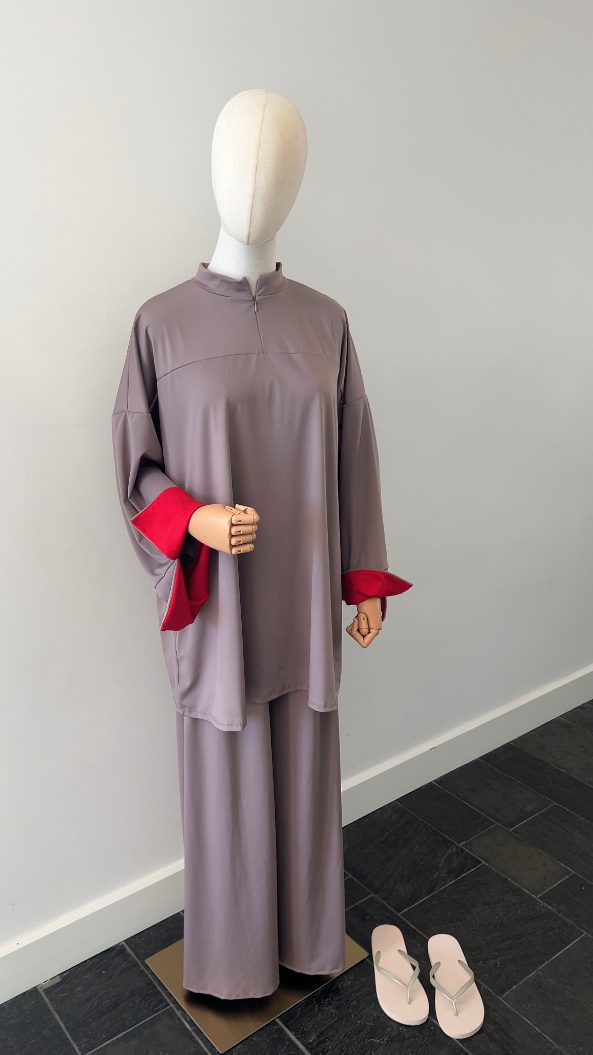 SLEEVE BURKINI TAUPE/RED