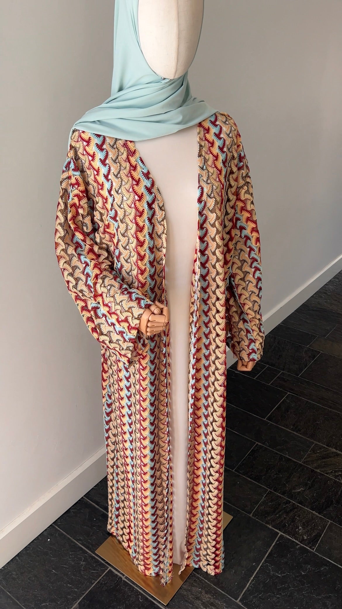 STRIPED KIMONO RED AQUA