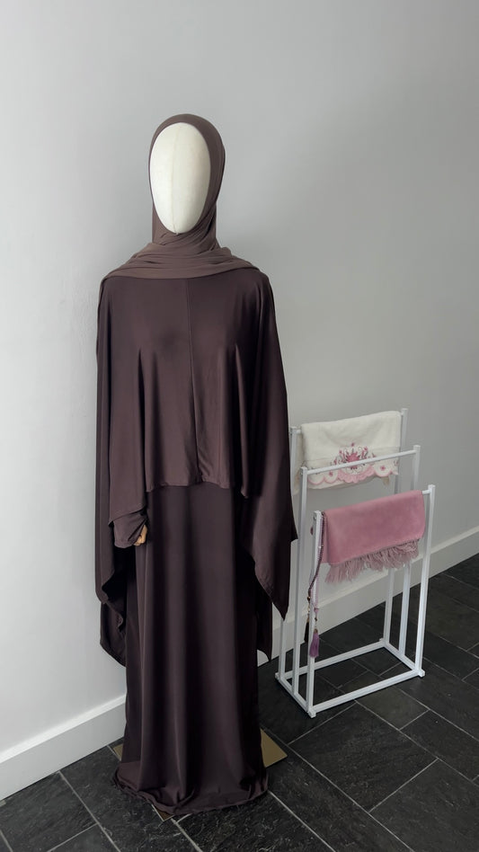 JERSEY CAPE SET DARK BROWN