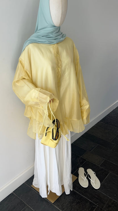 RUFFLE SHIRT BUTTER YELLOW (see through)