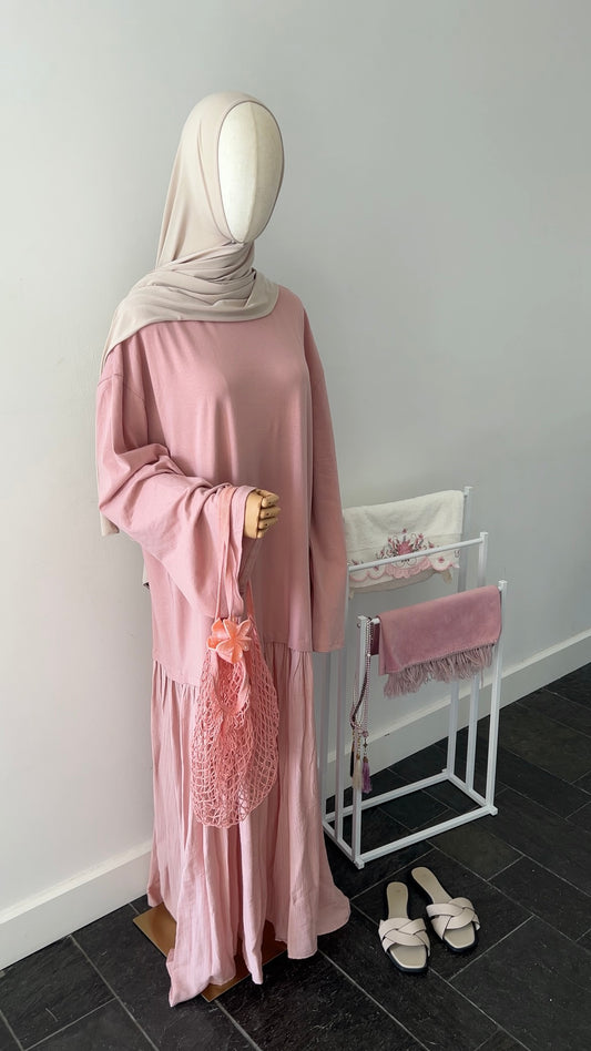 LONGSLEEVE RUFFLE DRESS PINK