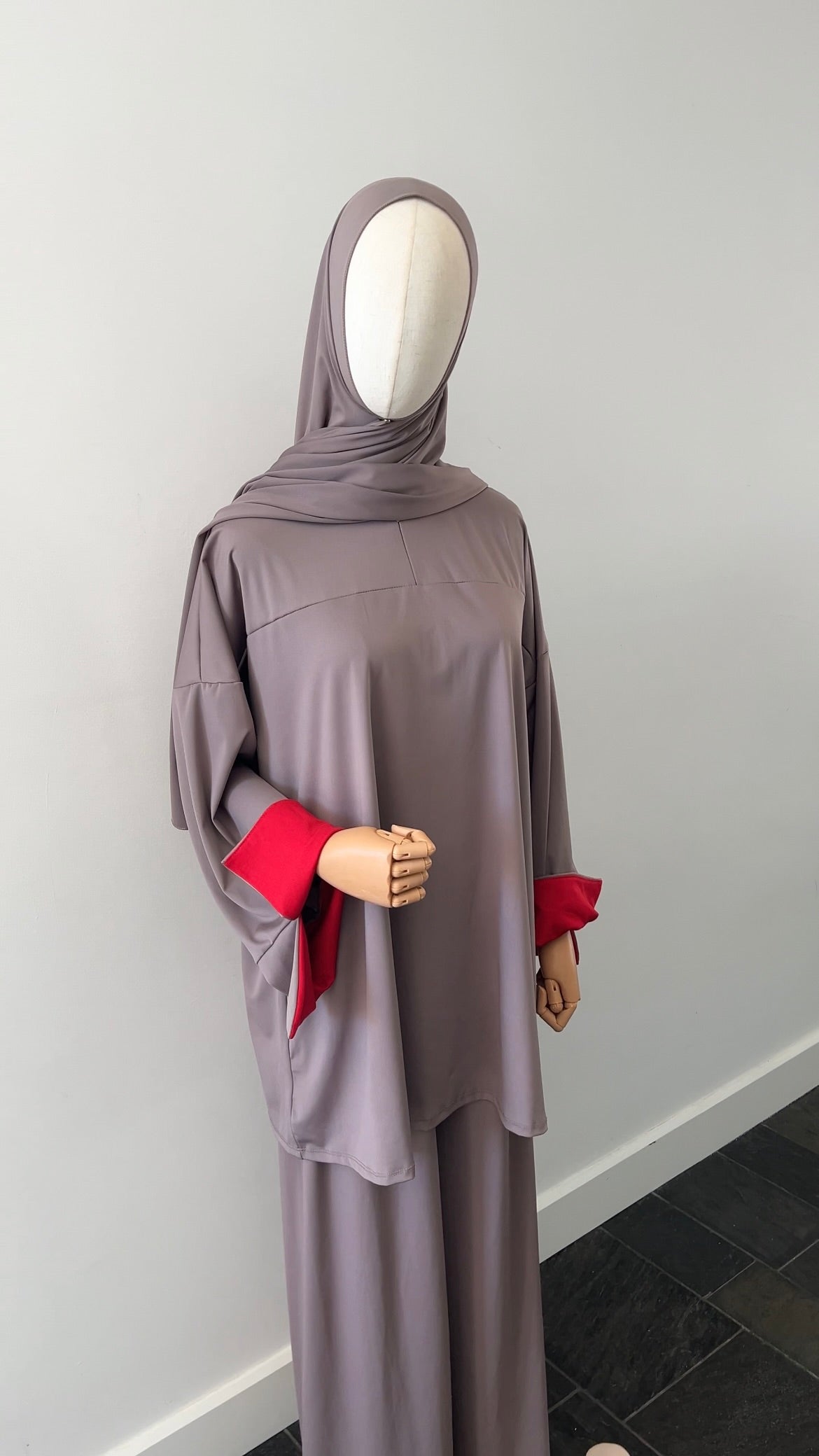 SLEEVE BURKINI TAUPE/RED