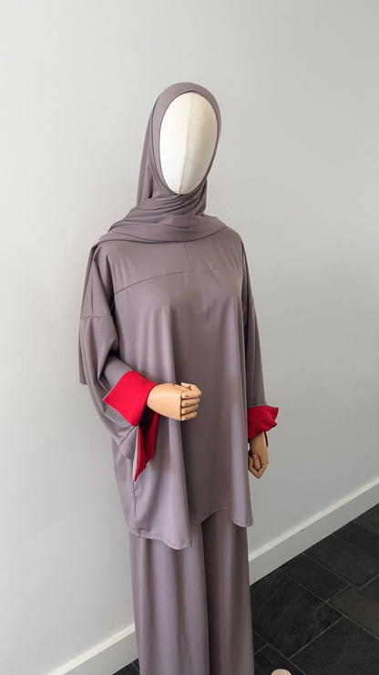 SLEEVE BURKINI TAUPE/RED