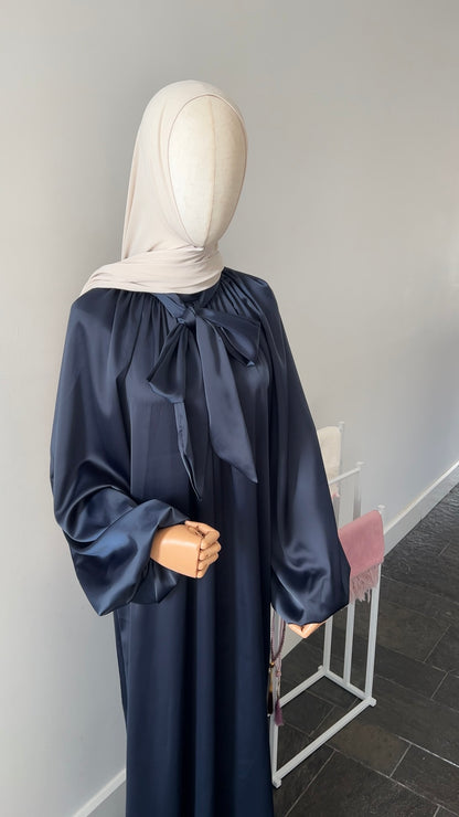 SATIN BOW TIE DRESS NAVY