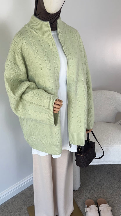 CABLE ZIPPER SAGE GREEN (RESTOCKING SOON)