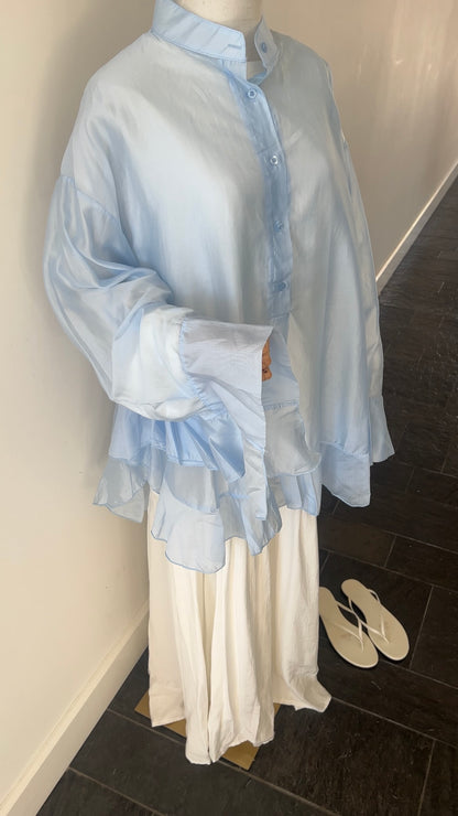 RUFFLE SHIRT BABY BLUE (see through)