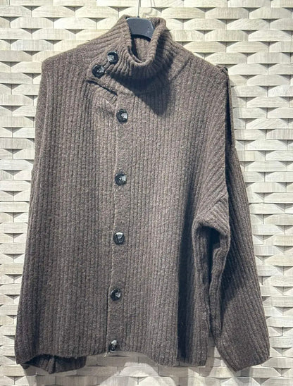 Button neck knit top (black, beige, taupe, brown)