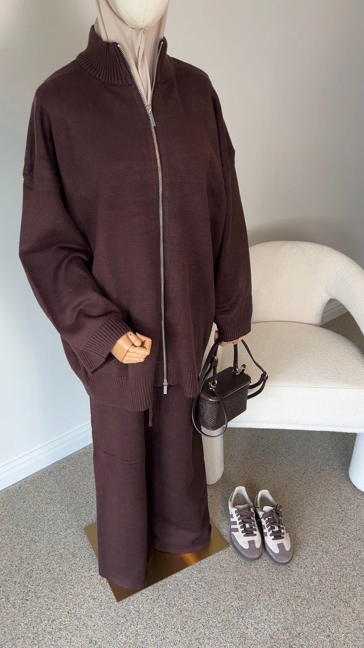 ZIP KNITTED SET BROWN