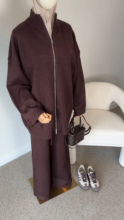 ZIP KNITTED SET BROWN