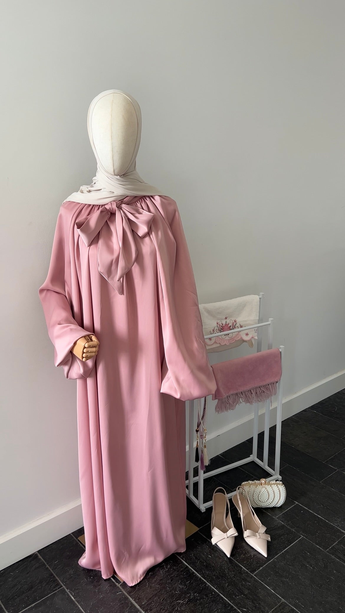 SATIN BOW TIE DRESS PINK