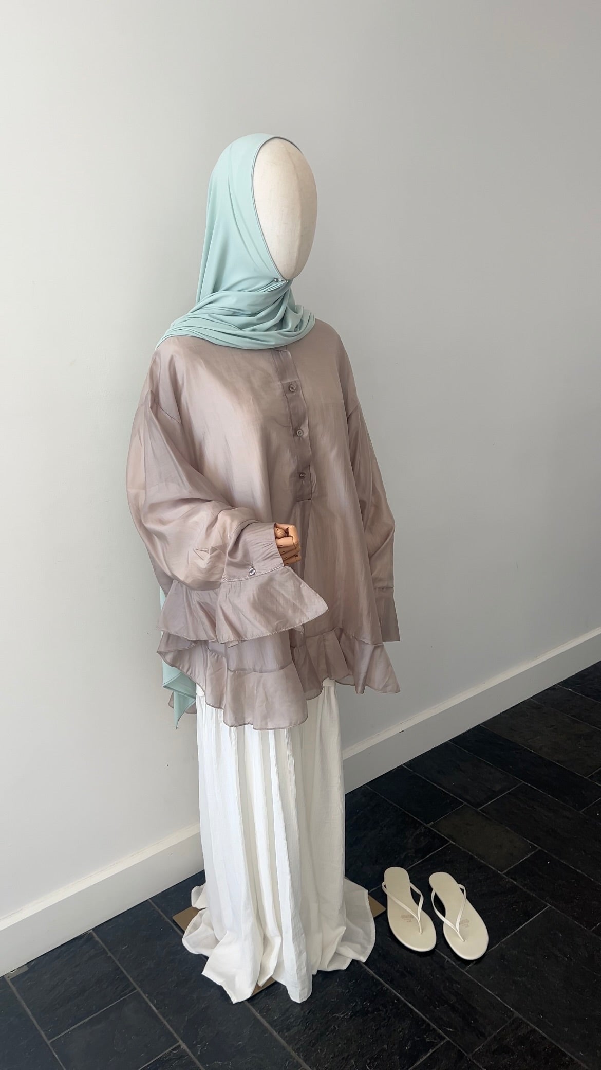 RUFFLE SHIRT TAUPE (see through)