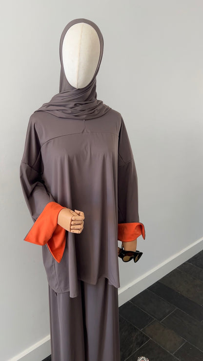 SLEEVE BURKINI DARK TAUPE/ORANGE