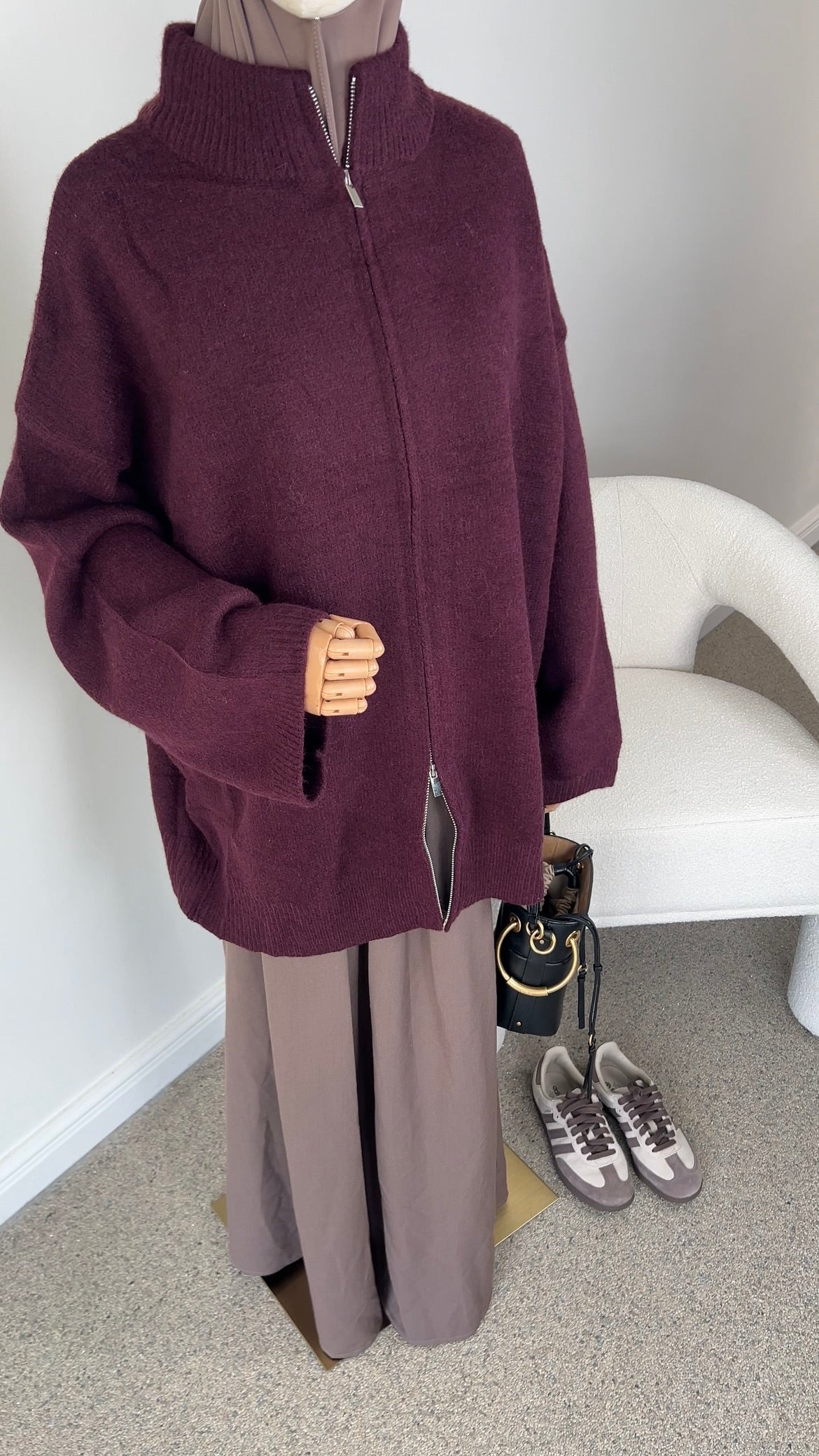 OVERSIZED KNIT ZIPPER CHERRY