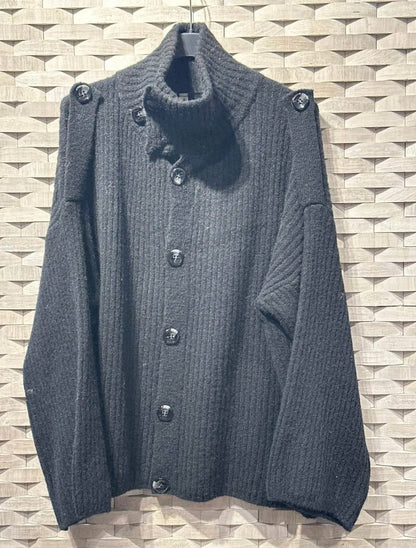 Button neck knit top (black, beige, taupe, brown)