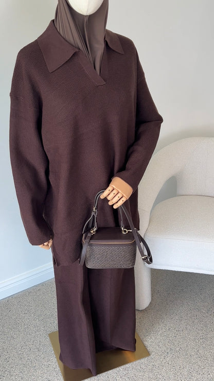 V-NECK SEAM KNIT SET BROWN