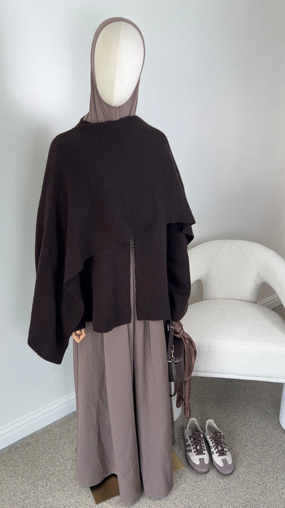 KNIT SCARF PONCHO DARK BROWN