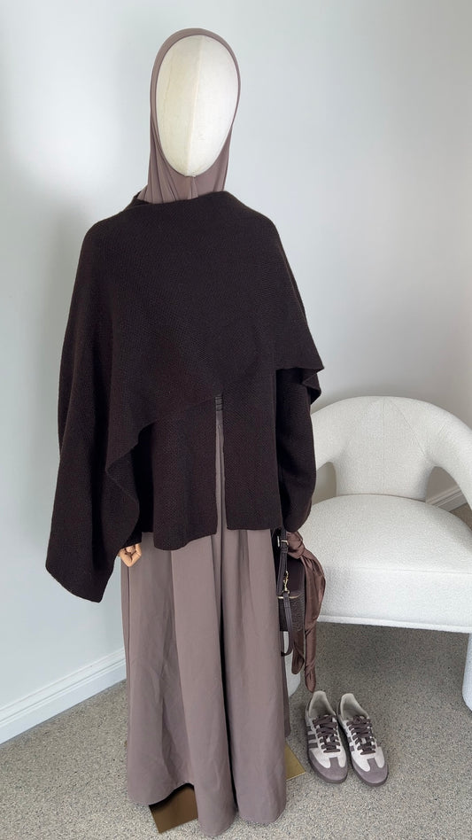 KNIT SCARF PONCHO DARK BROWN
