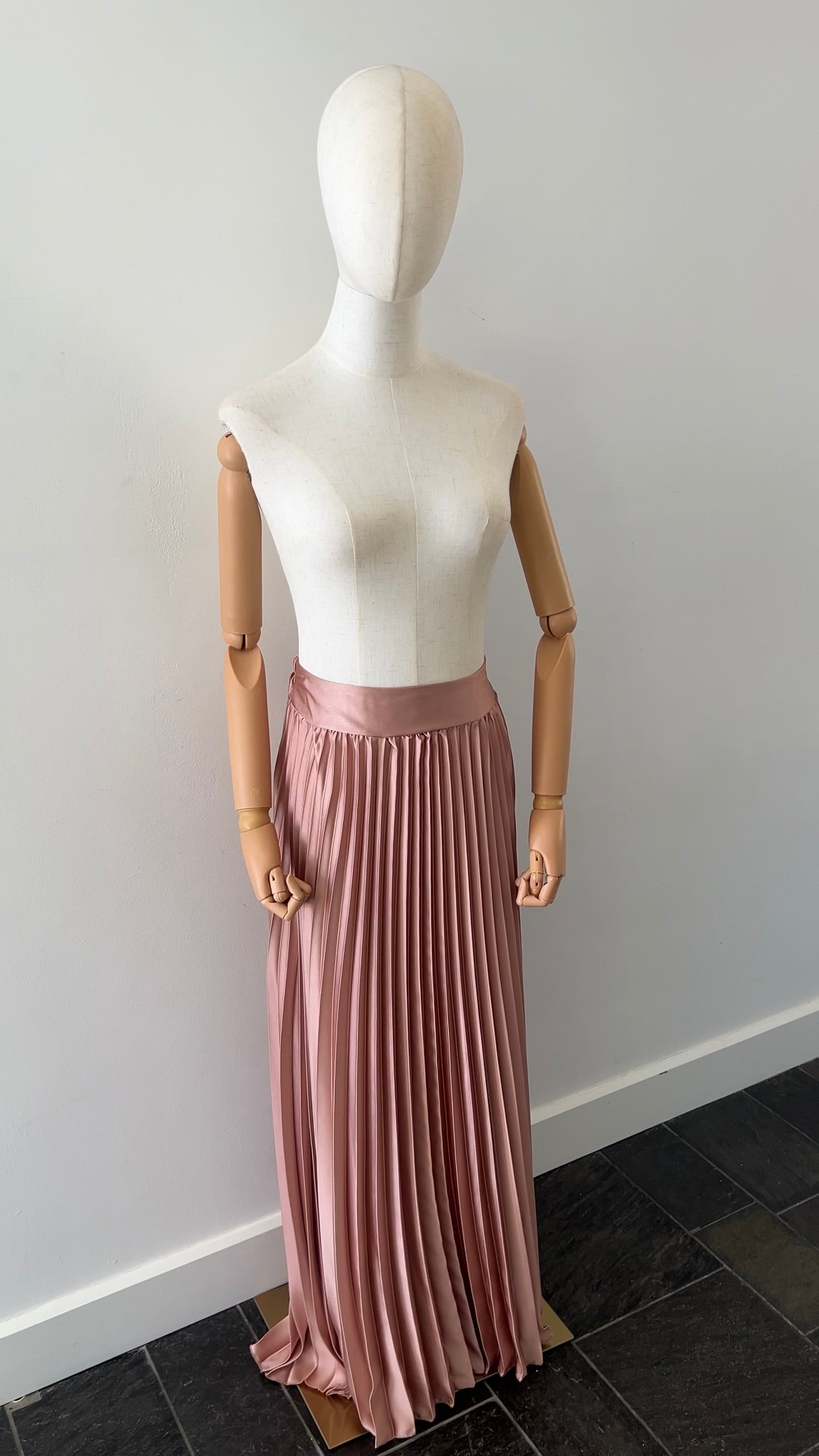 SATIN PLISSÉ SKIRT OLD ROSE