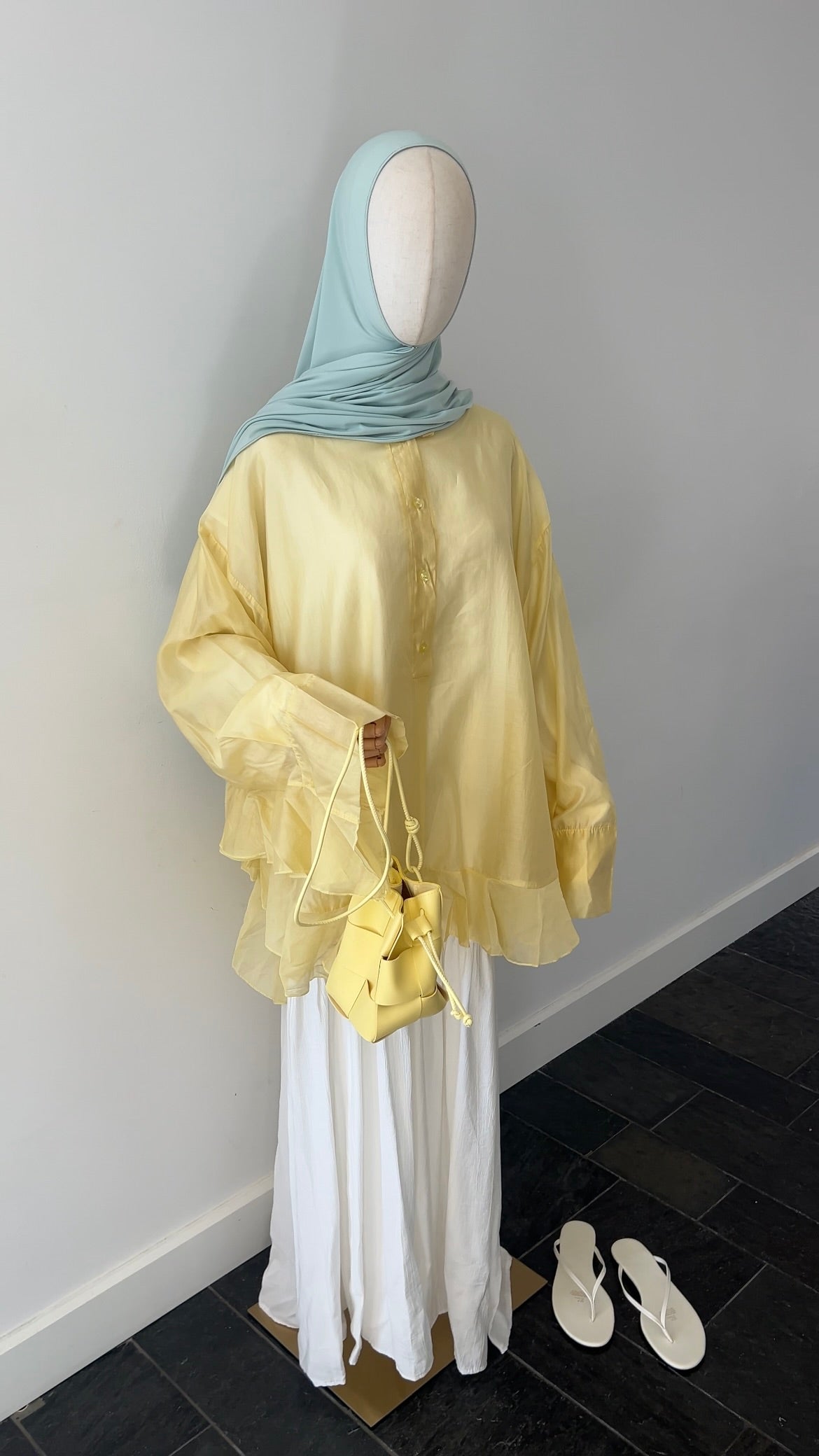 RUFFLE SHIRT BUTTER YELLOW (see through)