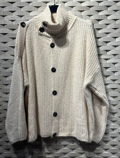Button neck knit top (black, beige, taupe, brown)