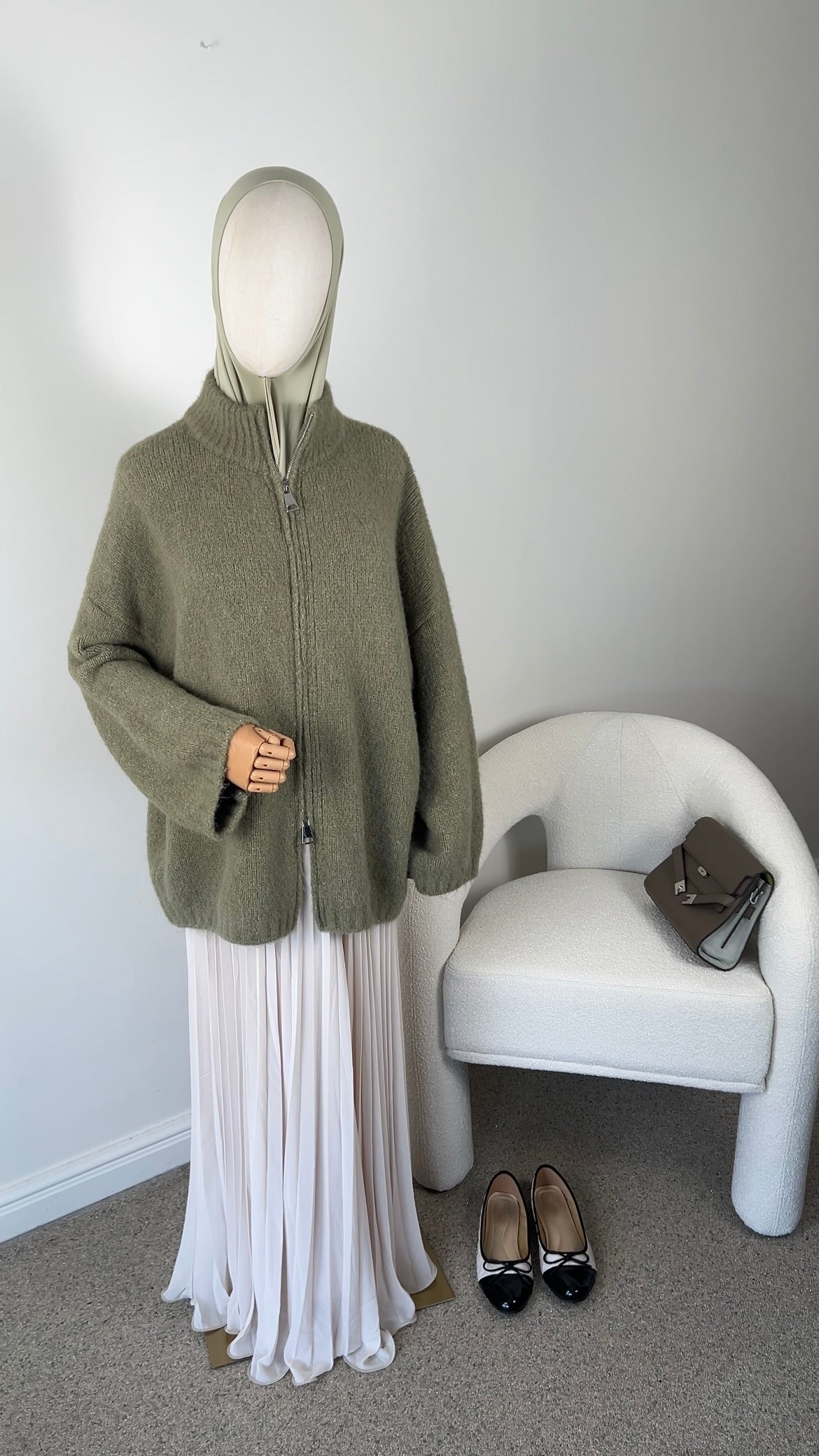 DOUBLE LINED PLISSÉ SKIRT BEIGE