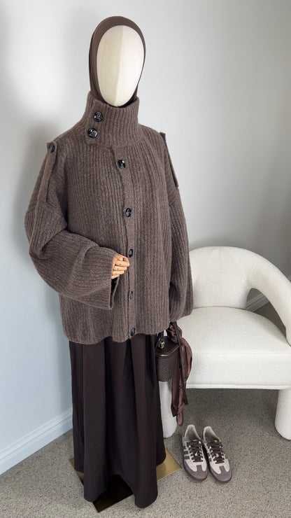 BUTTON KNIT CARDIGAN TAUPE