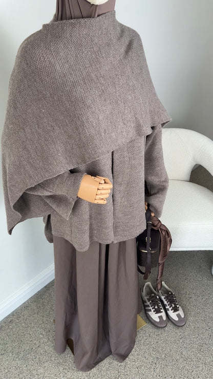 KNIT SCARF PONCHO TAUPE