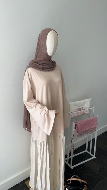 LONGSLEEVE RUFFLE DRESS BEIGE