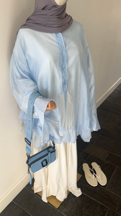 RUFFLE SHIRT BABY BLUE (see through)