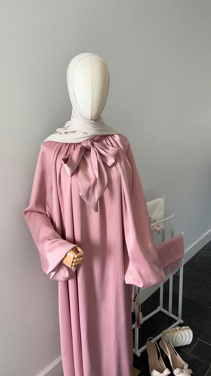 SATIN BOW TIE DRESS PINK