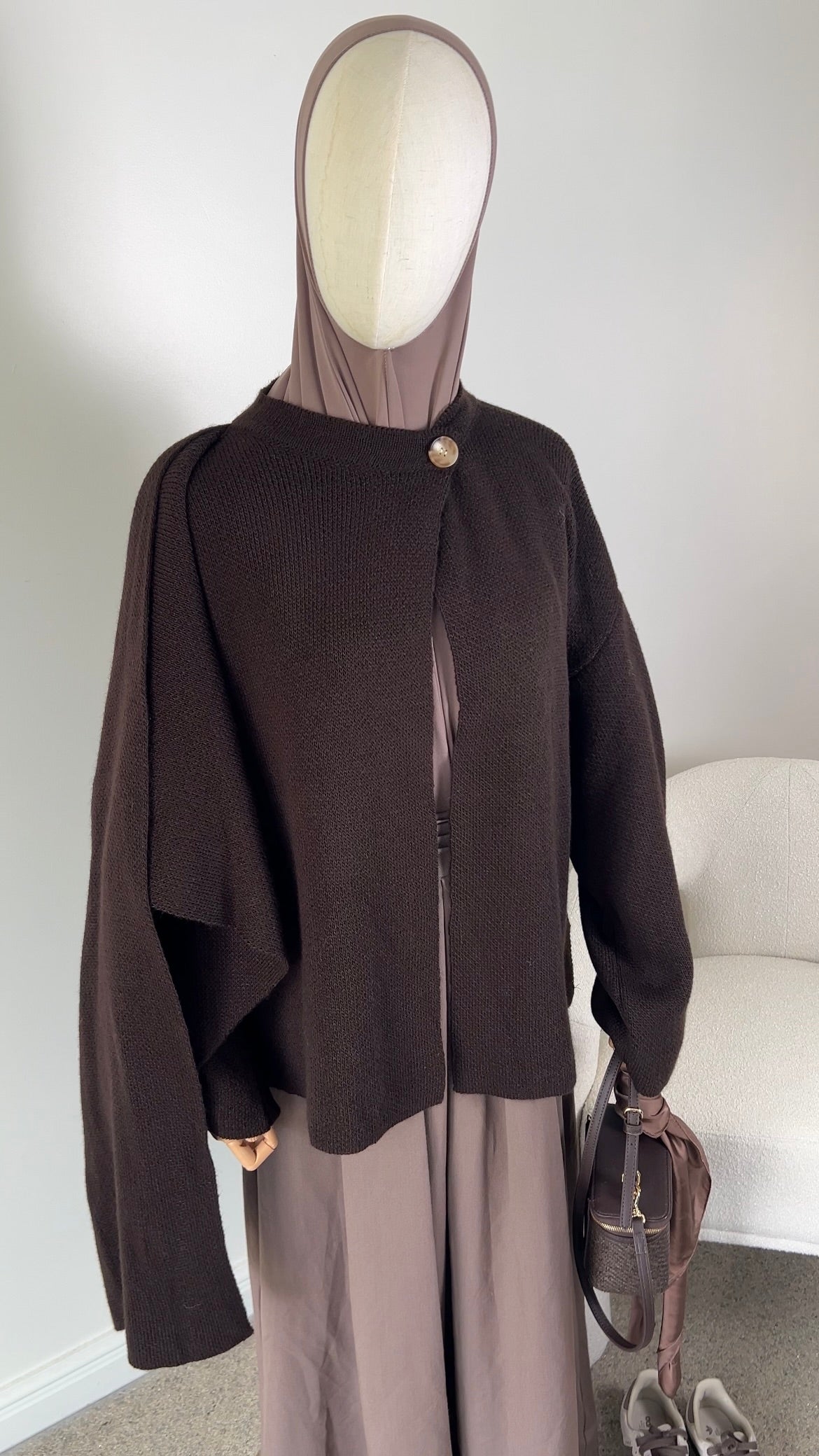 KNIT SCARF PONCHO DARK BROWN