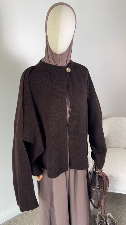 KNIT SCARF PONCHO DARK BROWN