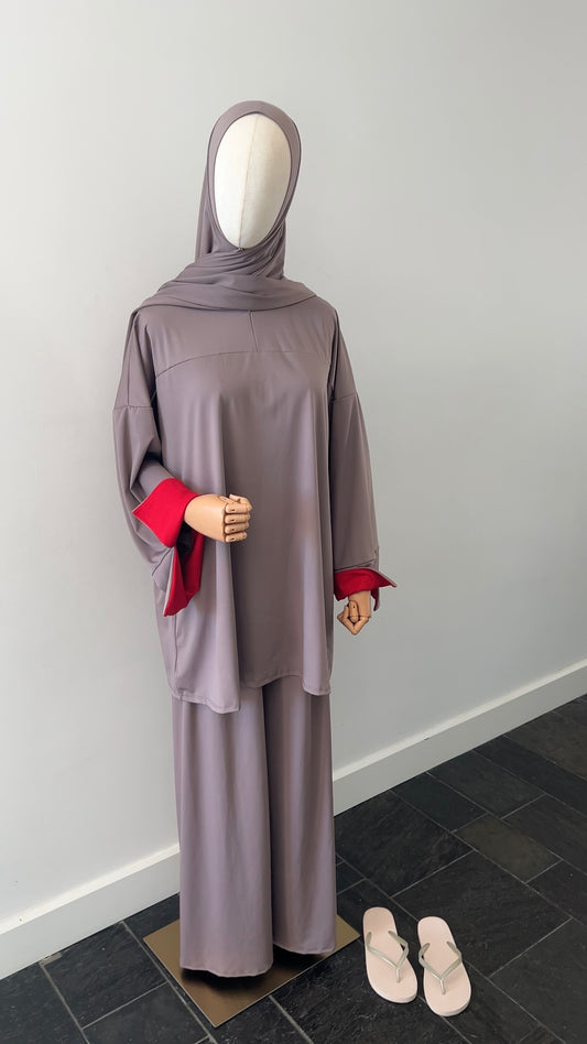 SLEEVE BURKINI TAUPE/RED