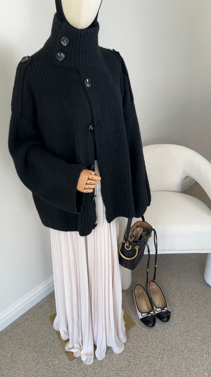 BUTTON KNIT CARDIGAN BLACK