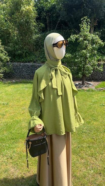 AIRY RUFFLE TOP OLIVE