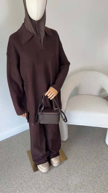 V-NECK SEAM KNIT SET BROWN
