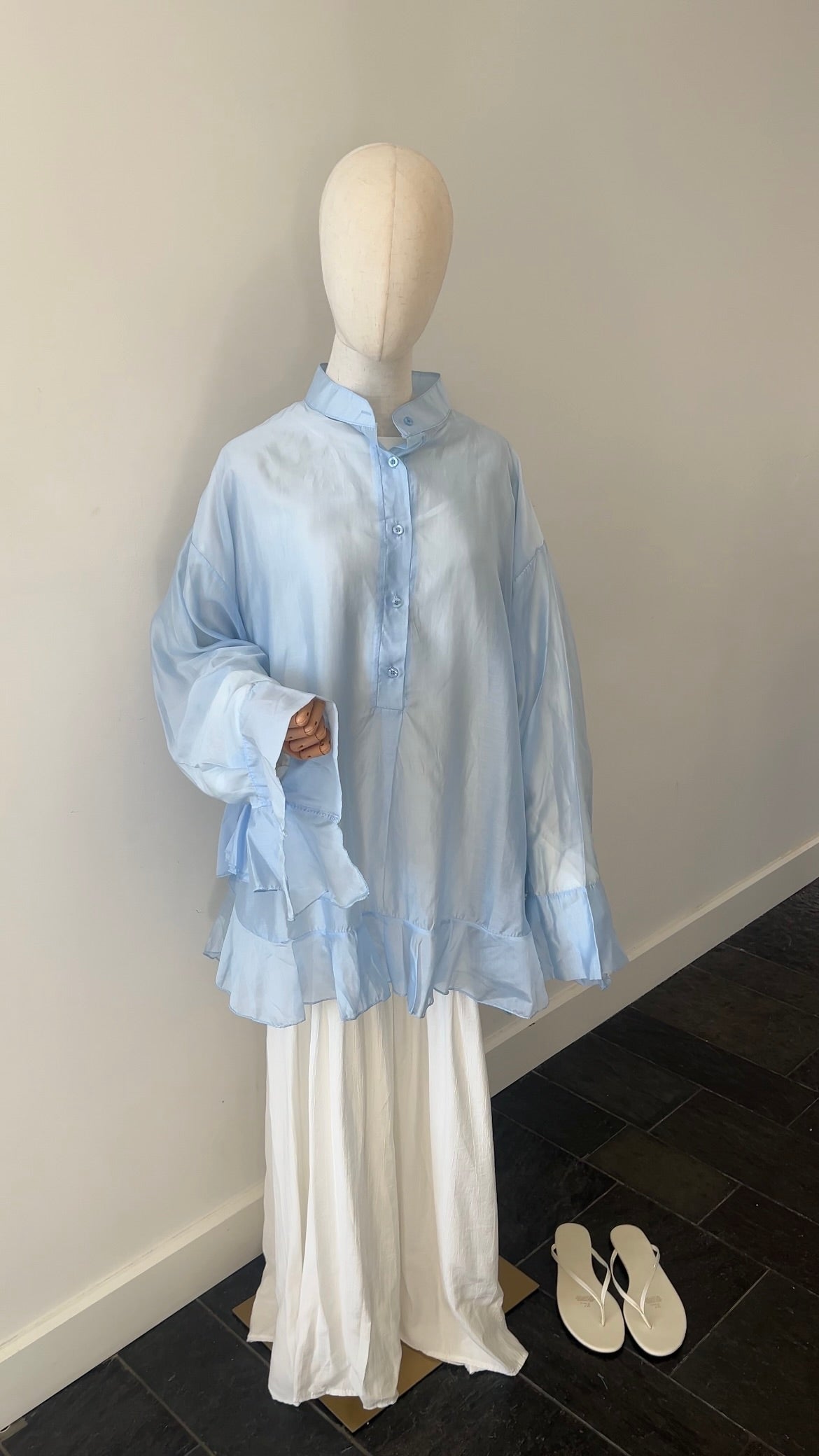 RUFFLE SHIRT BABY BLUE (see through)