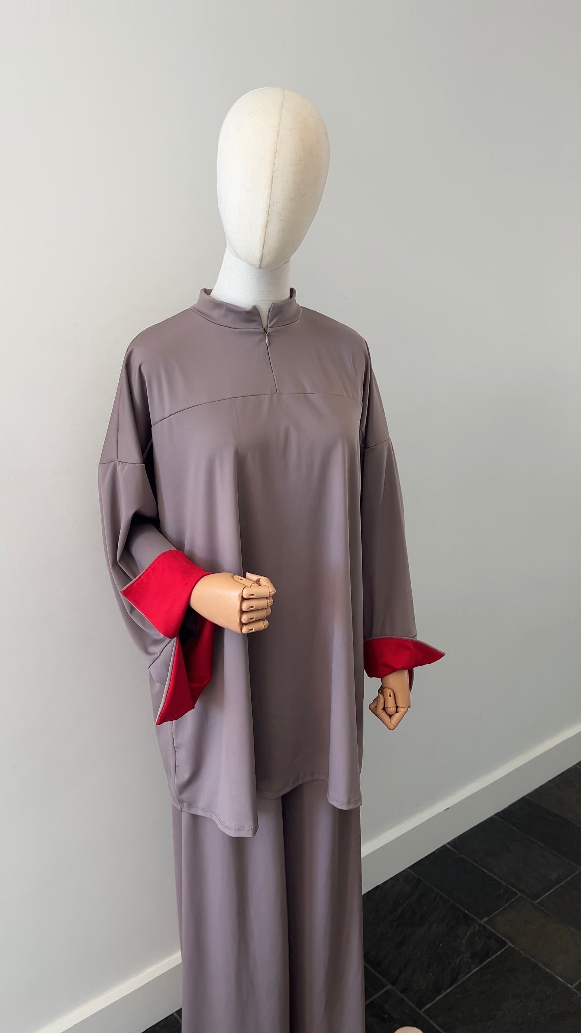 SLEEVE BURKINI TAUPE/RED