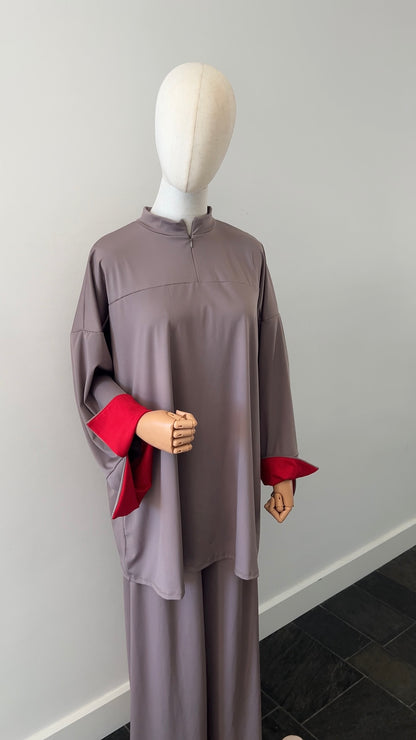 SLEEVE BURKINI TAUPE/RED