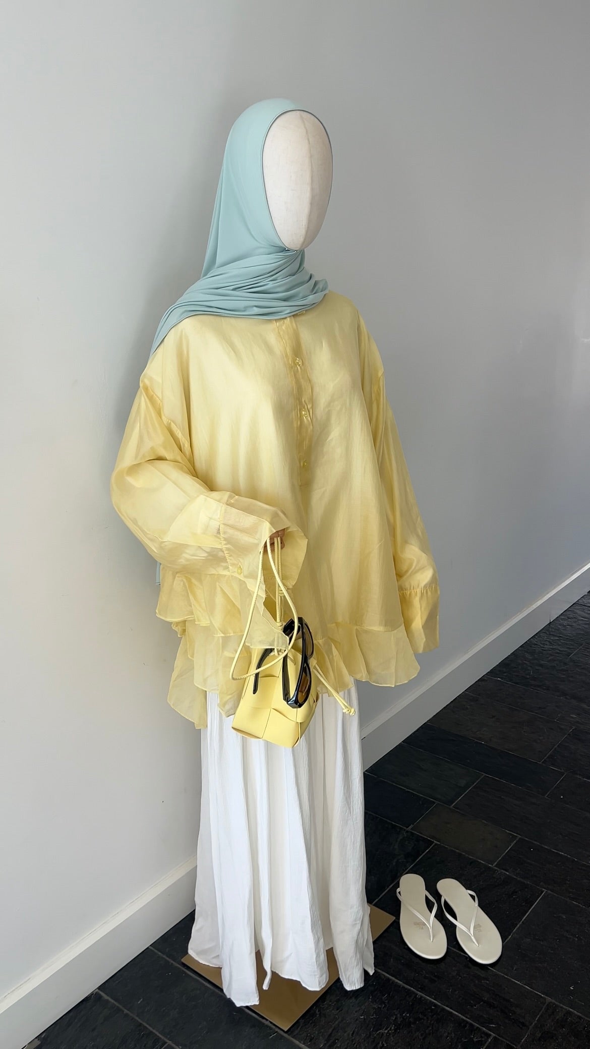 RUFFLE SHIRT BUTTER YELLOW (see through)