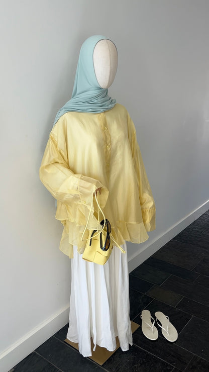 RUFFLE SHIRT BUTTER YELLOW (see through)
