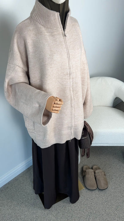 OVERSIZED KNIT ZIPPER BEIGE