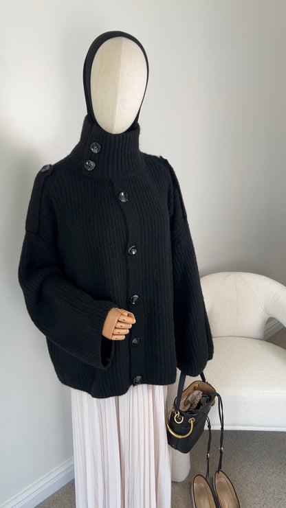 BUTTON KNIT CARDIGAN BLACK