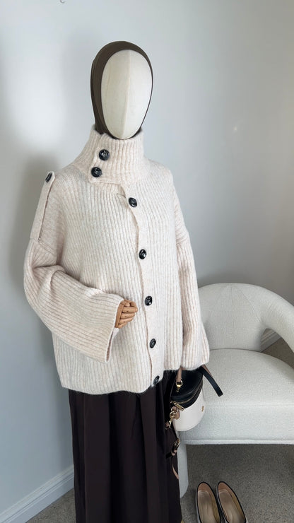 BUTTON KNIT CARDIGAN BEIGE