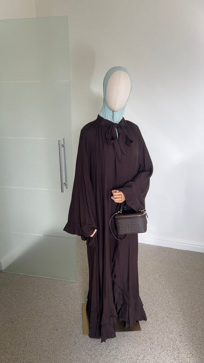 AIRY RUFFLE DRESS DARK BROWN