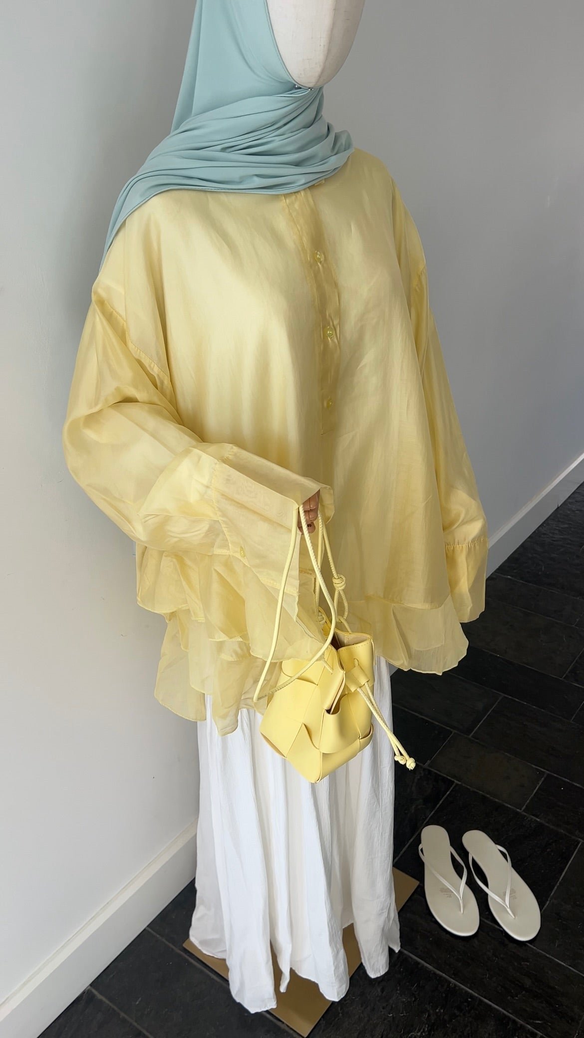 RUFFLE SHIRT BUTTER YELLOW (see through)