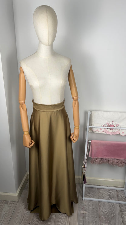 SATIN SKIRT SAND BROWN