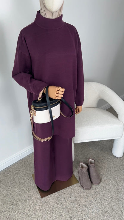 COTTON KNITTED SET AUBERGINE