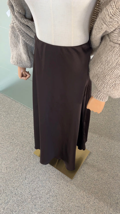 SATIN SKIRT DARK BROWN